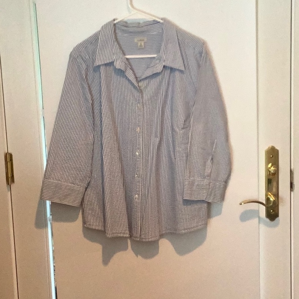 Gingham blue and white striped top